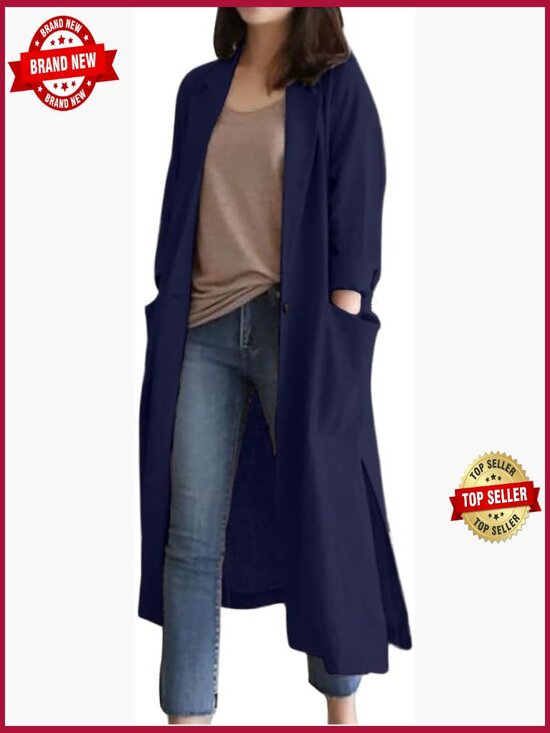 Jackets & Blazers - Long Linen Blazer Women Casual Spring Summer Jacket Trench Coat Lightweight